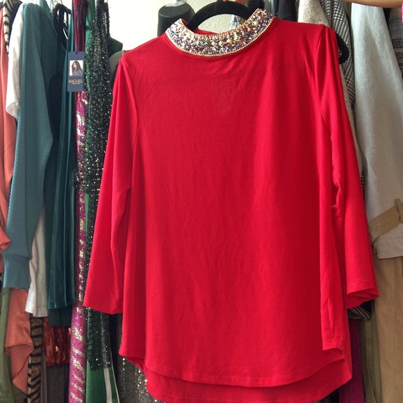 Embellished Collar Red Top - Picture 7 of 10